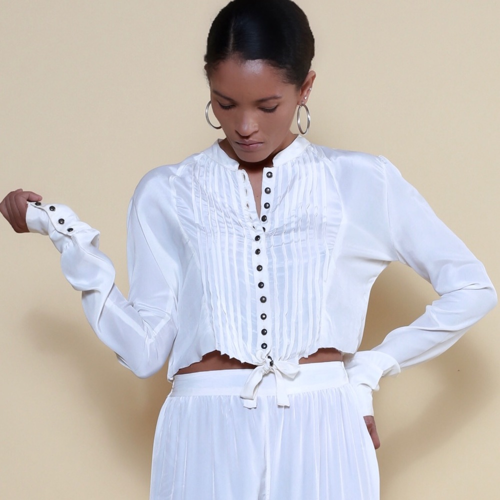 Long sleeve silk blouse hand made